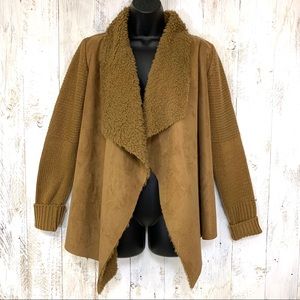Wishlist Medium Brown Micro Suede Faux Fir Sweater